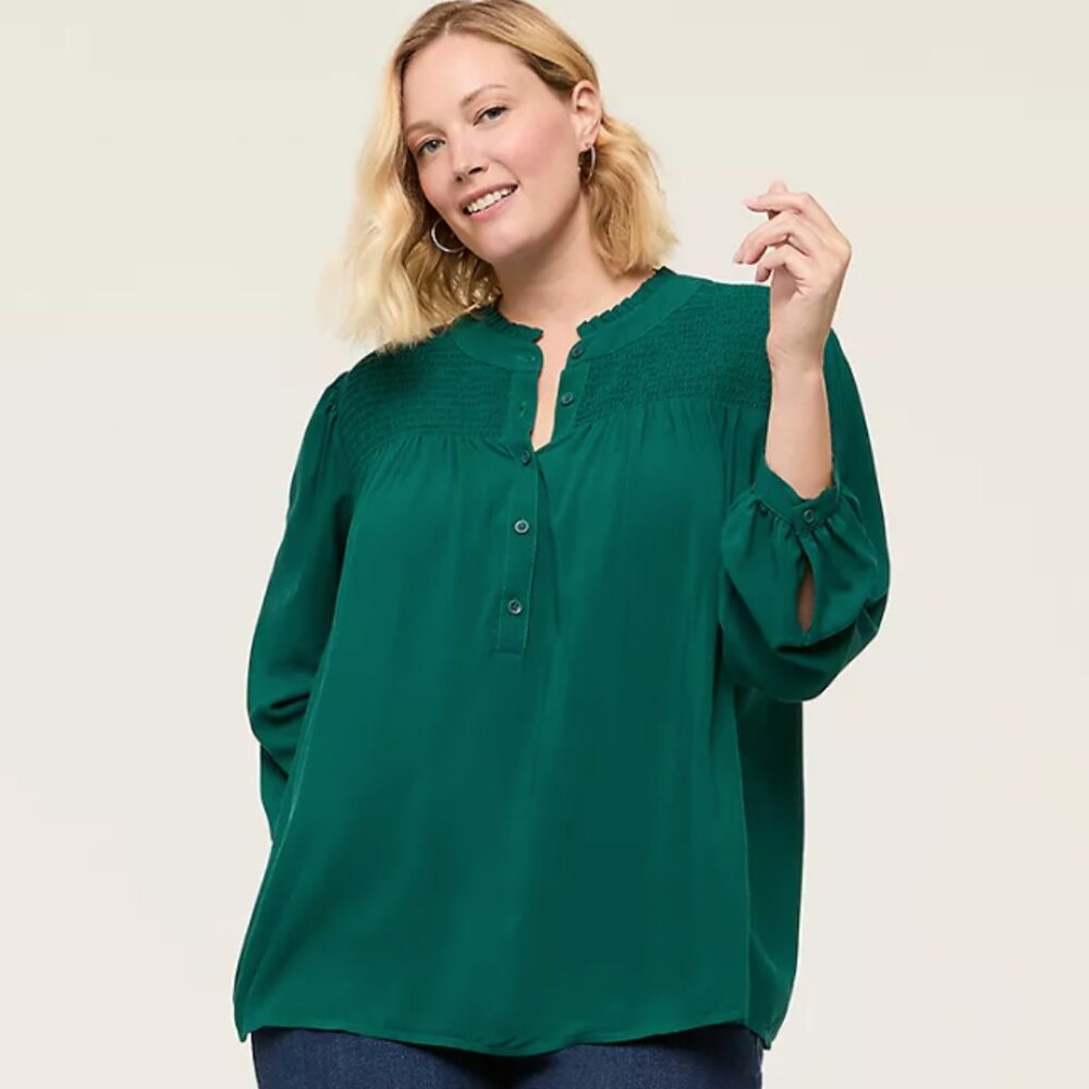 Lane Bryant Ruffle Neck Popover Blouse Top Green Bracelet Sleeve NTW Size 22 - Picture 1 of 8